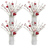 4 Pcs Artificial Valentines Day Flower Picks 12'' Fake Berry Floral Branches With Metal Pot Heart Shaped Stem Branches For Home Wedding Decor