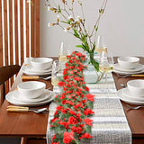 Flower Garland 8Pcs 63Ft Artificial Rose Vine Hanging Flower Vines With Green Leaves Floral Garland For Wedding Wall Arch Party Decor (Red)