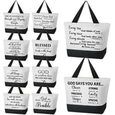 10 Pcs Christmas Christian Tote Bags Bulk Canvas Bible Tote Large Religious Gift Bags Inspirational Gifts For Xmas Women Mothers Church Teacher Birthday(White, Black)