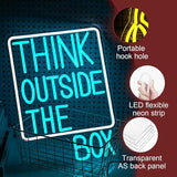 Think Outside The Box Neon Sign Ice Blue White USB Dimmable LED Wall Light for Classroom Office Decor