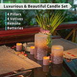 Pink Glitter Led Candles With Remote And Timer, 4 Pillars And 4 Votives Pack Of 8, Real Wax Flameless Flickering Candles For Home Décor, Battery Included
