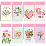24 Sets Happy Mother'S Day Cards Floral Mom Greeting Card With Envelopes And Stickers Watercolor Heart Rose From Daughter For Party Gifts Supply