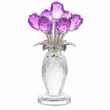 Crystal Purple Rose Flower Bouquet Figurine With Vase, Handmade Glass Rose Flower Gifts For Women On Mother'S Day Anniversary, Crystal Flowers With Stem Home Table Decor For Christmas