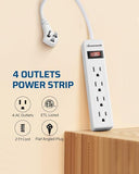 4 Outlet Power Strip 2FT Cord 15A 1875W Flat Angled Plug White