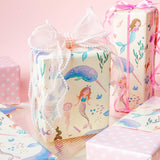 Reversible Mermaid Wrapping Paper Roll,Metallic Foil Whale,Turtle And Sea Creature With Pink Polka Dot For Kids,Girlsbirthday,Baby Shower,Mini Roll?17 In X 16.5 Ft?