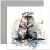 Old English Co. Wedding Anniversary Otter Card For Wife Or Husband - Watercolour Otter Artwork Greeting Card For Valentine'S Day For Girlfriend Boyfriend Partner - For Him Her | Blank Inside