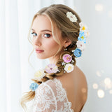 Mini Silk Flowrs Bulk Fake Flower Heads Small Flower 3D Loose Faux Daisy Rose Sunflowers Plum Blossoms Craft For Wedding Party Cake Baby Shower Home Decor, 110Pcs(Blue)