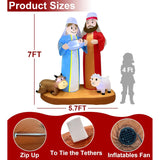 7 Ft Tall 5.7 Ft Long Christmas Inflatables Nativity Scene Outdoor Decorations, Christmas Blow Up Jesus Manger Set With