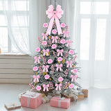 61 Pcs Rose Christmas Tree Decoration Include Faux Rose Artificial Berries Small Ribbon Bows Big Topper Bow Holiday Decorations Set For Home Wreaths Xmas Tree (Pink)