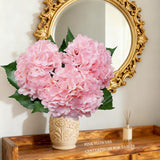 Pink Hydrangea Artificial Flowers 21 Inch Realistic Artificial Hydrangea Large Real Touch Flowers With Stems & Leaves For Wedding Bouquets Centerpieces Home Decor Party Table Decoration (3Pcs )