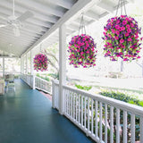 4Pcs Artificial Morning Glory Flowers With Eucalyptus Bouquet Lifelike Uv Resistant Fake Plants Silk Hanging Flowers For Outdoor Yard Porch Patio Balcony Home Decor (Purple&Fuchsia)