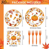 Thanksgiving Paper Plates and Napkins Set 80 Pcs Fall Disposable Tableware for 20 Guests