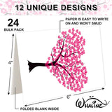 24 Pcs Valentine'S Day Greeting Cards Blank Note Cards With Envelopes And Stickers Pink Heart Tree Greeting Cards For Invitations Party Supplies, 4 X 6 Inch