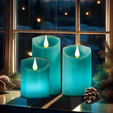 Teal Candles, Pillar Teal Flameless Candles Feature With Color Changing, Battery Operated Candles With Remote&Timer Control Pack Of 3 In Height 4''5''6''