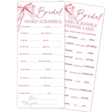 Pink Bow Wedding Shower Games, Word Scramble Wedding Games For 25 Guests, Engagement Bridal Shower Party Cards, Engagement & Bridal Party Supplies-4X9 Inch-A06