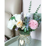 Fake Flowers With Vase, Faux Peony Silk Flowers For Home Decor,Fake Flowers With Vase For Coffee Table Decor,Living Room Bathroom Plant Decor, Centerpiece Table Decorations