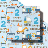 2Nd Birthday Wrapping Paper - Blue Cartoon Cars Trucks - 17 Inches X 16.4 Feet - Perfect For Boys' Birthday Parties