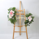 Artificial Wedding Arch Flowers Kit 2 Pcs Dust Rose Flowers Silk Peony Floral Swag Welcome Sign For Wedding Ceremony Party Home Garland Decor (Pink)