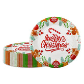 7 Inch Christmas Party Paper Plates Disposable 50 Pcs Merry Christmas Holiday Dinner Plates Dessert Plates Party Decorations