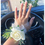 2Pcs Rose Wristband, Girl Bridesmaid Wedding Wrist Corsage Party Prom Hand Flower Decor (2Pc Rose Rose Wrist)