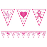 2 Pcs Breast Cancer Awareness Decorations Pink Ribbon Pennant Banner, Hope Strength Support Triangle Bunting Garland for Women Survivor Party Supplies, October Charity Run and Fundraiser Event Decor