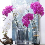 32" Artificial Phalaenopsis Flowers 4 Pcs With 2 Bundles Leaves Artificial Orchid Flowers Stem Plants For Home Décor (Purple)