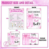 Who Knows The Birthday Best - Pink Party Games Card Set Of 20 - Birthday Night Games Creative Idea - Pink Bow Themed Sleepover Slumber Party Supplies