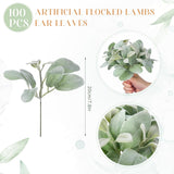 100 Pcs Artificial Flocked Lambs Ear Leaves Faux Greenery Stems Bulk Fake Flocked Oak Leaves Lambs Ear Leaf For Diy Wreath Wedding Flower Arrangement Table Decorations
