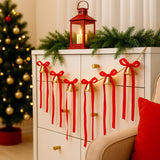 10 Feet Christmas Velvet Bow Garland With Jingle Bell Red Ribbon Bow Jingle Bell Banner Velvet Christmas Ornaments For Xmas Tree Fireplace Staircase Indoor Outdoor Decoration