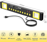 Heavy Duty Metal Power Strip 10 Outlets with LED Work Light Black