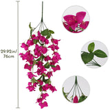 Bougainvillea Artificial Flowers 3Pcs Faux Trailing Plum Blooming Plants Vines For Outdoors Uv Resistant Fake Hanging Silk Flowers For Home Garden Porch Eave Wedding Wall Indoor Decor (Rose Red)