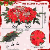 Christmas Cemetery Flowers For Grave Headstone Flower Saddle Artificial Red Poinsettia Berry Bow Grave Flowers For Winter Outdoor Grave Decorations (Red)