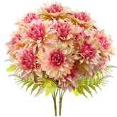 14 Blooms Artificial Dahlia Flowers, 2 Bunches Gradient Pink Fake Dahlias With 2 Types Of Leaves, 16.5‘’ Real Touch Faux Dahlias Silk Flowers For Home Wedding Table Decor