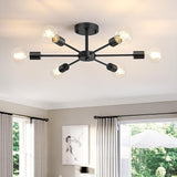 6 Light Black Sputnik Ceiling Light Modern Semi Flush Mount Fixture