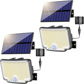 2 Pack 318 LED Solar Motion Security Lights Waterproof Flood Lights with 16.4FT Cable