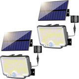 2 Pack 318 LED Solar Motion Security Lights Waterproof Flood Lights with 16.4FT Cable