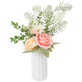 Faux Flowers With Vase - Rose Artificial Flowers In Vase For Coffee Table Centerpiece Entryway Decoration, Rustic Floral Arrangement For Living Room Kitchen Farmhouse Home Decor