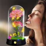 Carnation Flowers Gifts For Mom,Pink Artificial Carnation In Glass Dome With Led Light For Mother'S Day,Birthday,Christmas