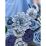 Dusty Blue Flowers Artificial Roses Combo Set Faux Blue Silk Flowers Fake Roses Mix Chrysanthemum Dahlia With Stems For Wedding Bouquets Baby Bridal Shower Party Floral Arrangements Decor