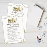 Safari Animals Baby Shower Game Cards, Woodland Theme, 30 Trivia Games With Answer Card