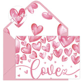 24 Pcs Valentines Heart Love Card With Envelopes, Watercolor Heart Greeting Cards Pink Valentine'S Day Blank Notecards For Anniversary Wedding Party Supplies
