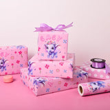 Reversible Baby Girl Wrapping Paper Roll - Cute Pink Elephant, Floral & Polka Dot Design For Baby Shower Holiday Birthday Party - 17 In X 20 Ft(Total 28.5Sq.Ft)