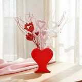 6 Pcs Valentine'S Day Heart Shaped Glitter Picks And Heart Vase Decoration Table Centerpiece Romantic Red Pink Stem Picks With Flower Vase For Valentines Day Wedding Anniversary Party Decor