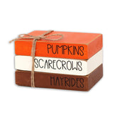 Thanksgiving Wood Book Stack Decor - Pumpkins Scarecrows Hayrides Tiered Tray Decor,Autumn Mini Faux Decorative,Farmhouse Mini Decorative Books Bundle (Pumpkins Book Stack Orange)