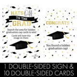 Grad Game Scavenger Hunt, Graduation Party Games - Class Of 2025 Party Idea - 1 Freestanding Sign And 10 Cards To Hide