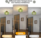 11 Inch Green Glass Semi Flush Mount Ceiling Light Luxury Round Ceiling Fixture