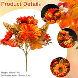 2Pcs Sunflowers Artificial Flowers, Fall Fake Sunflower Bouquet Silk Yellow Flowers For Centerpieces Decor Party Table Gravesites Fall Floral Arrangements Wedding Home Decoration Home Decoration
