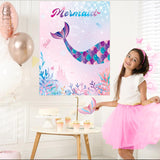 Pin The Tail On The Mermaid Party Game, Mermaid Theme Party Decorations With Poster Blindfolds And Tail Stickers, Ocean Theme Party Supplies