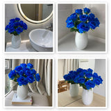 12 Pcs Rose Artificial Silk Flowers, Fake Roses With Long Stems Realistic Faux Rose Flower Bouquets For Home Wedding Decoration Party-Sapphire Blue