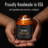 Smoke And Vanilla Candle I Scented Black Candles For Men Or Women - Fire Wood, Vanilla & Smoke Soy Wax Mens Candle - Infused W/Essential Oils | Long-Lasting 50Hr Burn, 9Oz I Non Toxic I Made In Usa